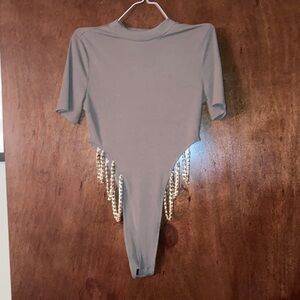 Brown Bodysuit with Gold chains on hips